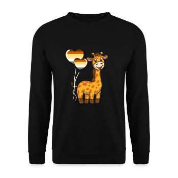 Giraffe Herzballon Gay Bear Pride - Unisex Pullover - Schwarz - Vorne - Alina (178cm) & Michal (187cm)