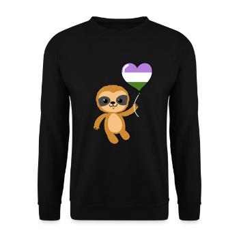 Sloth Heart Balloon Genderqueer - Sweat-shirt Unisexe - noir - Devant - Alina (178cm) & Michal (187cm)