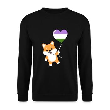 Shiba Inu Herzballon Genderqueer - Unisex Pullover - Schwarz - Vorne - Alina (178cm) & Michal (187cm)