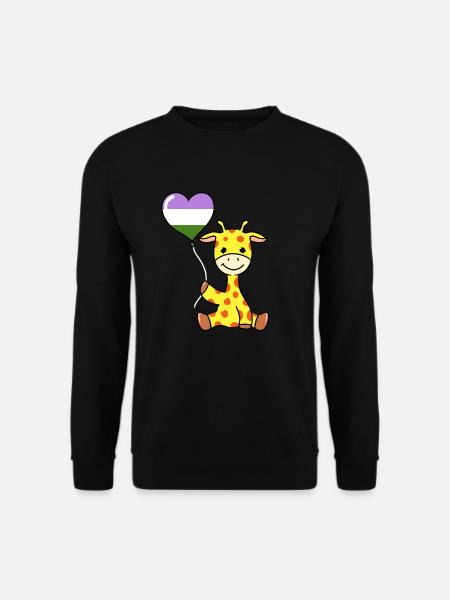 Giraffe with Genderqueer Pride Balloon - Unisex Sweatshirt - black