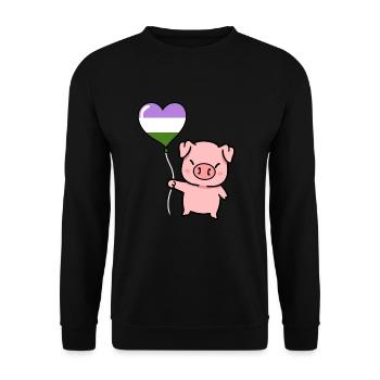 Schwein Herzballon Genderqueer Pride - Unisex Pullover - Schwarz - Vorne - Alina (178cm) & Michal (187cm)