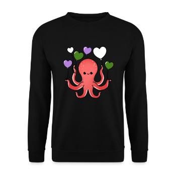 Oktopus Herzballon Genderqueer Pride - Unisex Pullover - Schwarz - Vorne - Alina (178cm) & Michal (187cm)