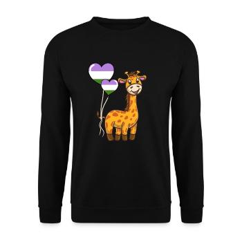 Giraffe Herzballon Genderqueer Pride - Unisex Pullover - Schwarz - Vorne - Alina (178cm) & Michal (187cm)
