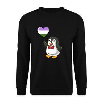 Pinguin Herzballon Genderqueer Pride - Unisex Pullover - Schwarz - Vorne - Alina (178cm) & Michal (187cm)