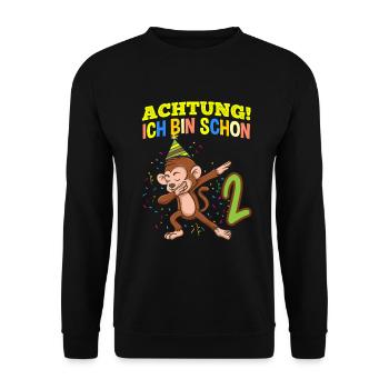 Achtung Ich Bin Schon 2 Geburtstag Affen - Unisex Pullover - Schwarz - Vorne - Alina (178cm) & Michal (187cm)