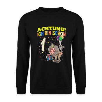 Achtung Ich Bin Schon 1 Tier Geburtstag Pavian - Unisex Pullover - Schwarz - Vorne - Alina (178cm) & Michal (187cm)