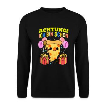Achtung Ich Bin Schon 1 Geburtstag Pizza - Unisex Pullover - Schwarz - Vorne - Alina (178cm) & Michal (187cm)