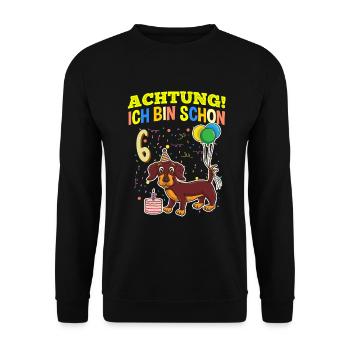 Achtung Ich Bin Schon 6 Tier Geburtstag Dackel - Unisex Pullover - Schwarz - Vorne - Alina (178cm) & Michal (187cm)