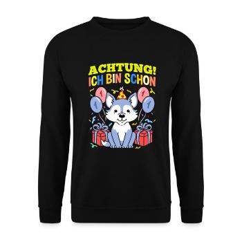 Achtung Ich Bin Schon 1 Geburtstag Wolf - Unisex Pullover - Schwarz - Vorne - Alina (178cm) & Michal (187cm)