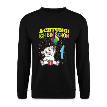 Achtung Ich Bin Schon 1 Tier Geburtstag Eisbär - Unisex Pullover - Schwarz - Vorne - Alina (178cm) & Michal (187cm)