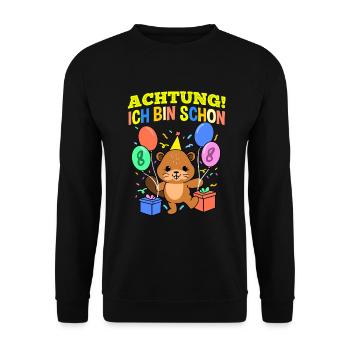 Achtung Ich Bin Schon 8 Geburtstag Biber - Unisex Pullover - Schwarz - Vorne - Alina (178cm) & Michal (187cm)