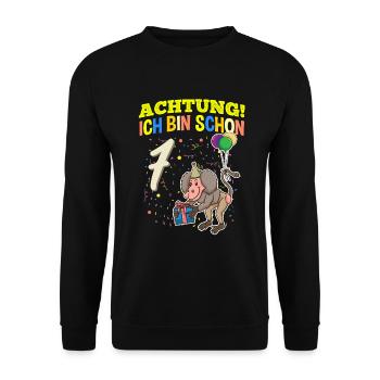 Achtung Ich Bin Schon 7 Tier Geburtstag Pavian - Unisex Pullover - Schwarz - Vorne - Alina (178cm) & Michal (187cm)