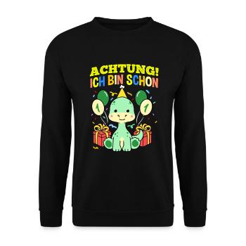 Achtung Ich Bin Schon 1 Geburtstag Dinosaurier - Unisex Pullover - Schwarz - Vorne - Alina (178cm) & Michal (187cm)