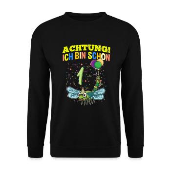 Achtung Ich Bin Schon 1 Tier Geburtstag Libelle - Unisex Pullover - Schwarz - Vorne - Alina (178cm) & Michal (187cm)