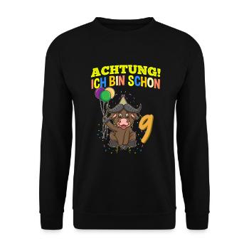 Achtung Ich Bin Schon 9 Geburtstag Büffel Bison - Unisex Pullover - Schwarz - Vorne - Alina (178cm) & Michal (187cm)