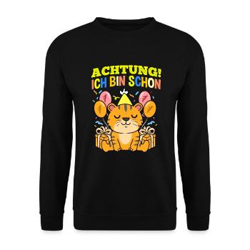 Achtung Ich Bin Schon 7 Geburtstag Tiger - Unisex Pullover - Schwarz - Vorne - Alina (178cm) & Michal (187cm)