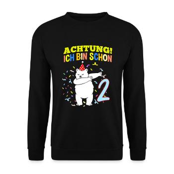 Achtung Ich Bin Schon 2 Geburtstag Eisbär - Unisex Pullover - Schwarz - Vorne - Alina (178cm) & Michal (187cm)