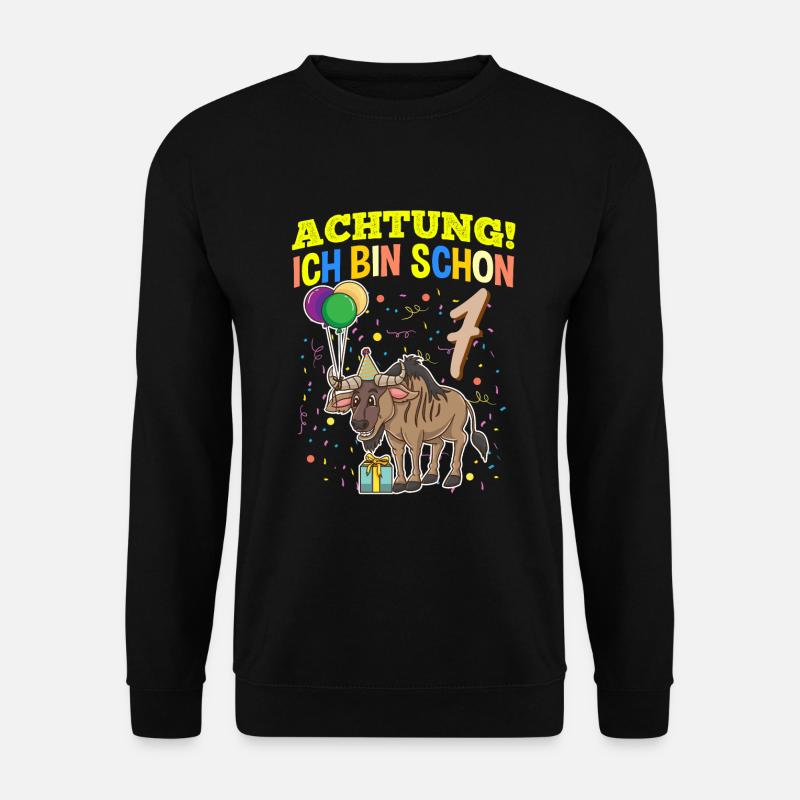 Achtung Ich Bin Schon 7 Tier Geburtstag Gnu - Unisex Pullover - Schwarz