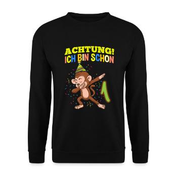 Achtung Ich Bin Schon 1 Geburtstag Affen - Unisex Pullover - Schwarz - Vorne - Alina (178cm) & Michal (187cm)