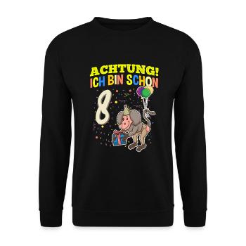 Achtung Ich Bin Schon 8 Tier Geburtstag Pavian - Unisex Pullover - Schwarz - Vorne - Alina (178cm) & Michal (187cm)