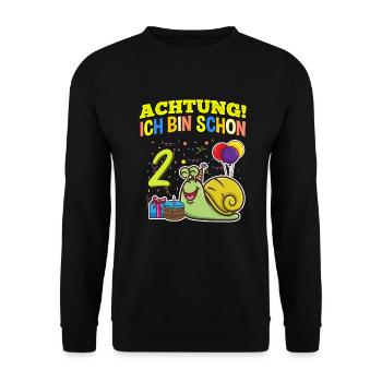 Achtung Ich Bin Schon 2 Geburtstag Schnecke - Unisex Pullover - Schwarz - Vorne - Alina (178cm) & Michal (187cm)