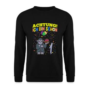 Achtung Ich Bin Schon 1 Geburtstag Gorilla - Unisex Pullover - Schwarz - Vorne - Alina (178cm) & Michal (187cm)