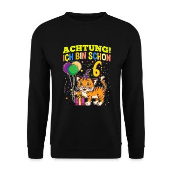 Achtung Ich Bin Schon 6 Tier Geburtstag Tiger - Unisex Pullover - Schwarz - Vorne - Alina (178cm) & Michal (187cm)