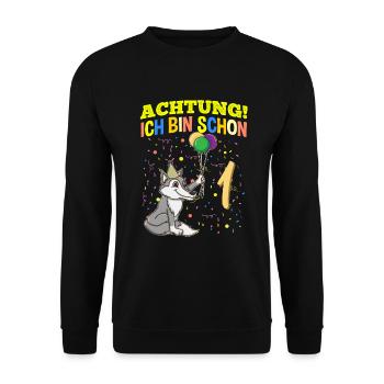 Achtung Ich Bin Schon 1 Tier Geburtstag Wolf - Unisex Pullover - Schwarz - Vorne - Alina (178cm) & Michal (187cm)