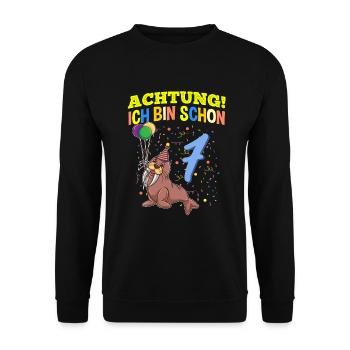 Achtung Ich Bin Schon 7 Tier Geburtstag Walross - Unisex Pullover - Schwarz - Vorne - Alina (178cm) & Michal (187cm)