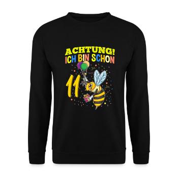 Achtung Ich Bin Schon 11 Tier Geburtstag Wespe - Unisex Pullover - Schwarz - Vorne - Alina (178cm) & Michal (187cm)