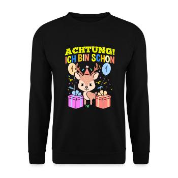 Achtung Ich Bin Schon 1 Geburtstag Hirsch - Unisex Pullover - Schwarz - Vorne - Alina (178cm) & Michal (187cm)