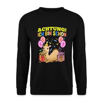 Achtung Ich Bin Schon 1 Geburtstag Dromedar - Unisex Pullover - Schwarz - Vorne - Alina (178cm) & Michal (187cm)