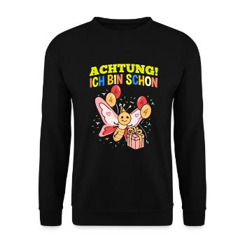 Achtung Ich Bin Schon 4 Geburtstag Schmetterling - Unisex Pullover - Schwarz - Vorne - Alina (178cm) & Michal (187cm)