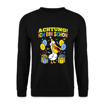 Achtung Ich Bin Schon 3 Geburtstag Pelikan - Unisex Pullover - Schwarz - Vorne - Alina (178cm) & Michal (187cm)