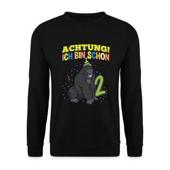 Achtung Ich Bin Schon 2 Geburtstag Gorilla - Unisex Pullover - Schwarz - Vorne - Alina (178cm) & Michal (187cm)