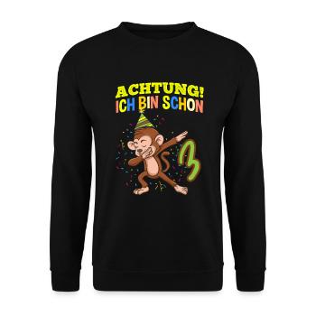 Achtung Ich Bin Schon 3 Geburtstag Affen - Unisex Pullover - Schwarz - Vorne - Alina (178cm) & Michal (187cm)