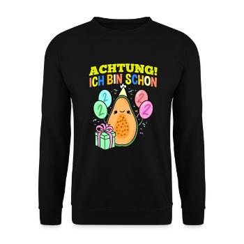 Achtung Ich Bin Schon 2 Geburtstag Papaya - Unisex Pullover - Schwarz - Vorne - Alina (178cm) & Michal (187cm)
