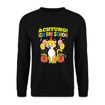 Achtung Ich Bin Schon 1 Geburtstag Leopard - Unisex Pullover - Schwarz - Vorne - Alina (178cm) & Michal (187cm)