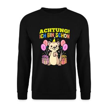 Achtung Ich Bin Schon 1 Geburtstag Frettchen - Unisex Pullover - Schwarz - Vorne - Alina (178cm) & Michal (187cm)