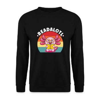 Axolotl Book Reader Reading Literature Bookworm - Unisex Pullover - Schwarz - Vorne - Alina (178cm) & Michal (187cm)