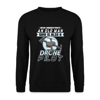 Drohne Pilot Opa Geschenkidee Alter Mann Mit - Unisex Pullover - Schwarz - Vorne - Alina (178cm) & Michal (187cm)