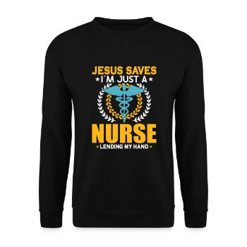 Krankenschwester Krankenpflege Klinik Sanitäter - Unisex Pullover - Schwarz - Vorne - Alina (178cm) & Michal (187cm)