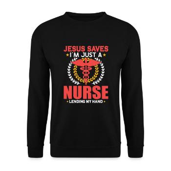 Krankenschwester Krankenpflege Klinik Sanitäter - Unisex Pullover - Schwarz - Vorne - Alina (178cm) & Michal (187cm)