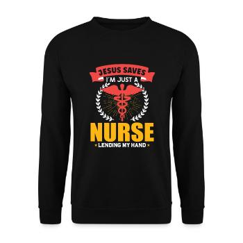 Krankenschwester Krankenpflege Klinik Sanitäter - Unisex Pullover - Schwarz - Vorne - Alina (178cm) & Michal (187cm)