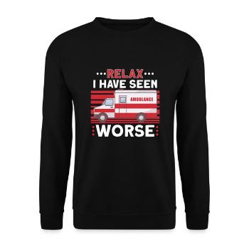 Sanitäter Erster Responder Krankenwagenfahrer - Unisex Pullover - Schwarz - Vorne - Alina (178cm) & Michal (187cm)