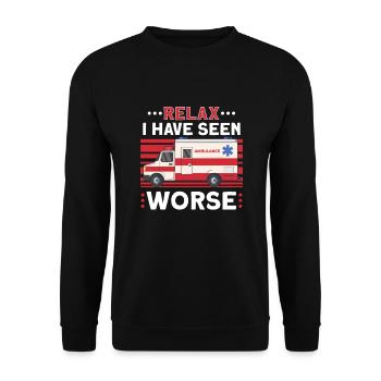 Sanitäter Erster Responder Krankenwagenfahrer - Unisex Pullover - Schwarz - Vorne - Alina (178cm) & Michal (187cm)