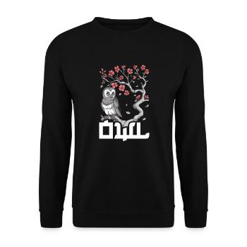 Sakura Japanese Spring Owl Cute Owl Owl Lover - Unisex Pullover - Schwarz - Vorne - Alina (178cm) & Michal (187cm)