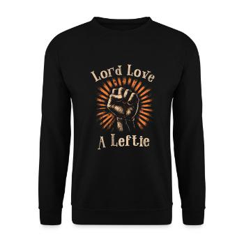 Left Handed Lefty Left-Hander Leftie Buddy - Unisex Pullover - Schwarz - Vorne - Alina (178cm) & Michal (187cm)