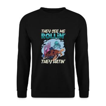 Boxer Boxing Turtle Turtles Sea Ocean Reptile - Unisex Pullover - Schwarz - Vorne - Alina (178cm) & Michal (187cm)