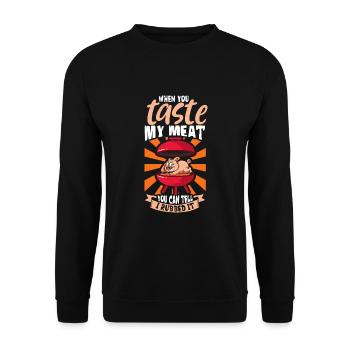 Barbecue Grill Grillades Grillmaster Barbecue Viande de bœuf - Sweat-shirt Unisexe - noir - Devant - Alina (178cm) & Michal (187cm)